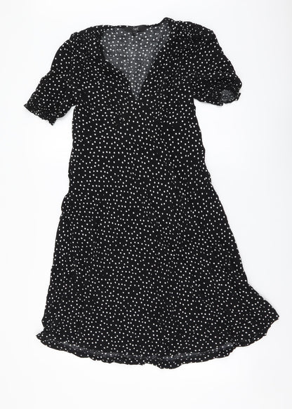 NEXT Womens Black Polka Dot Viscose A-Line Size 10 V-Neck Pullover