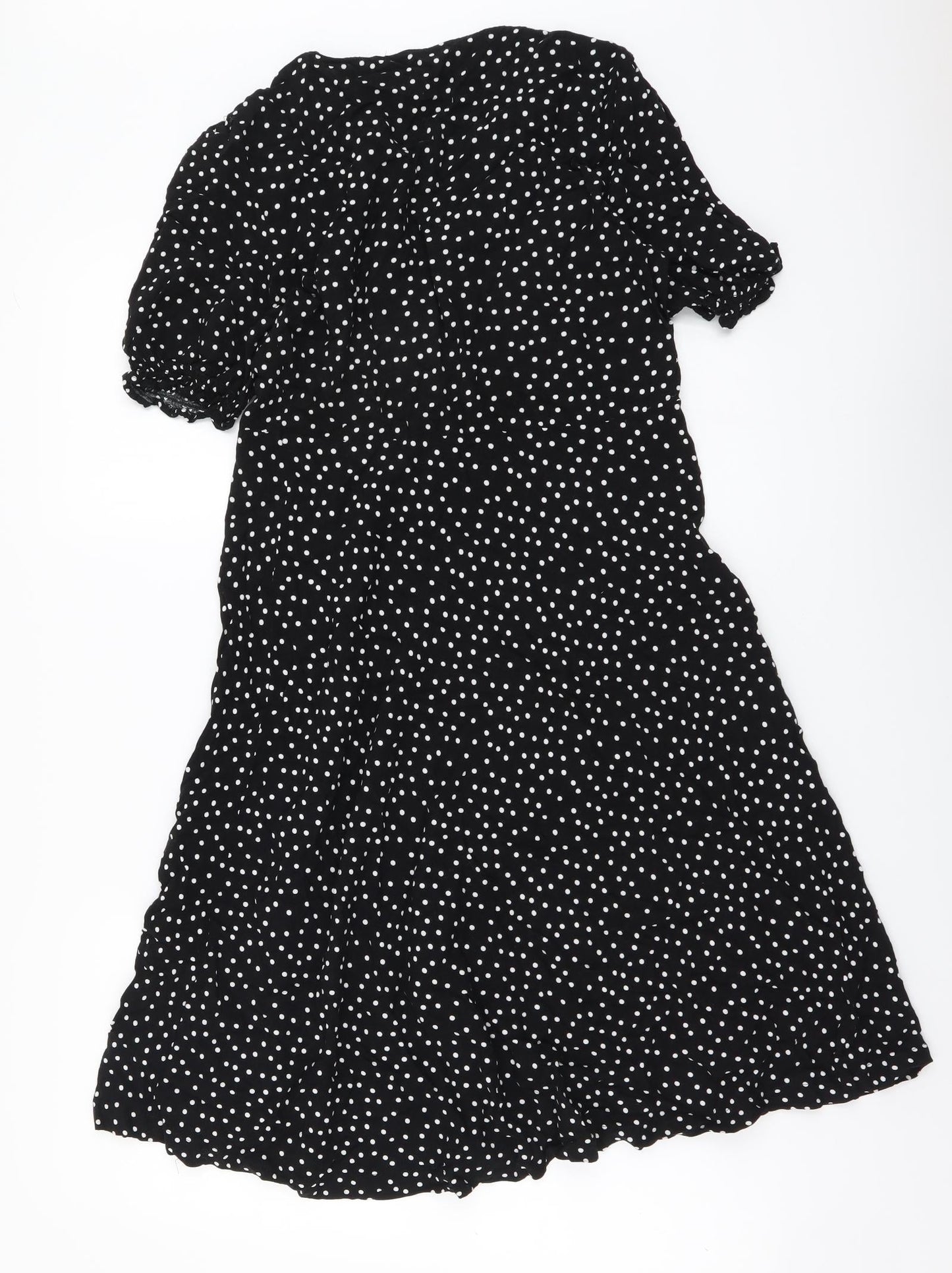 NEXT Womens Black Polka Dot Viscose A-Line Size 10 V-Neck Pullover
