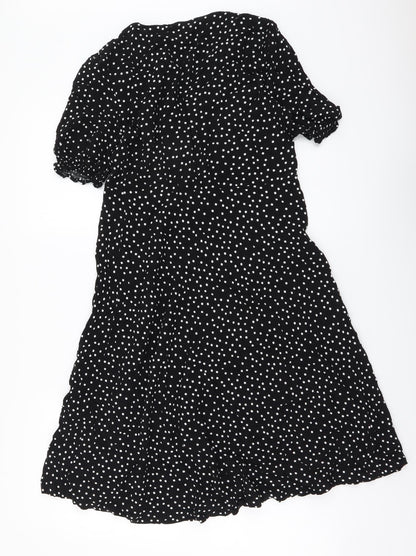 NEXT Womens Black Polka Dot Viscose A-Line Size 10 V-Neck Pullover