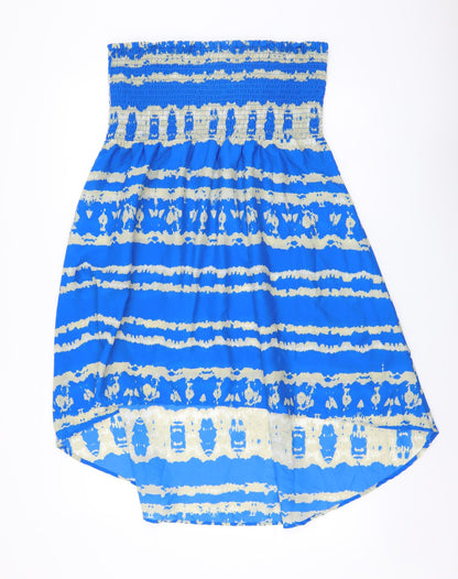 Papaya Womens Blue Geometric Polyester A-Line Size M Off the Shoulder Pullover