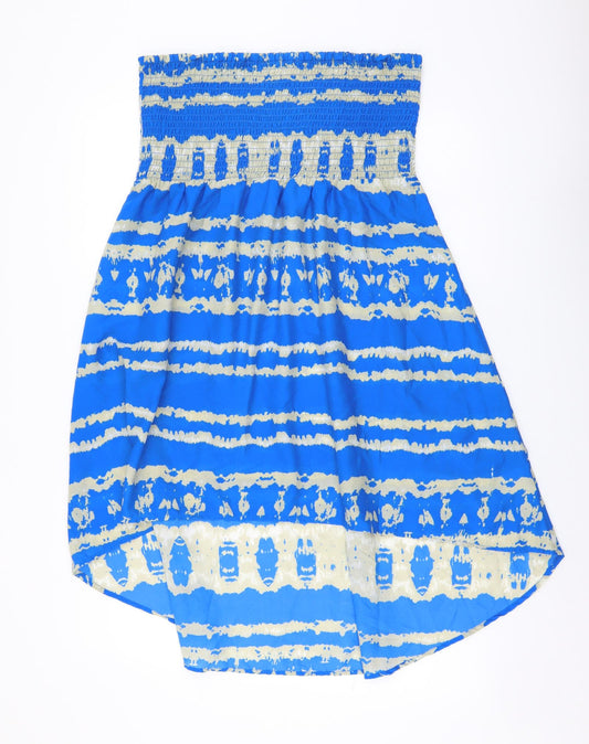 Papaya Womens Blue Geometric Polyester A-Line Size M Off the Shoulder Pullover