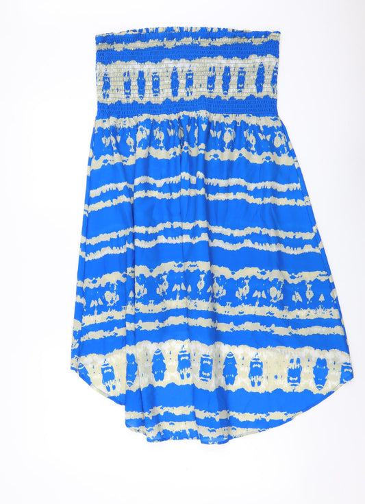 Papaya Womens Blue Geometric Polyester A-Line Size M Off the Shoulder Pullover