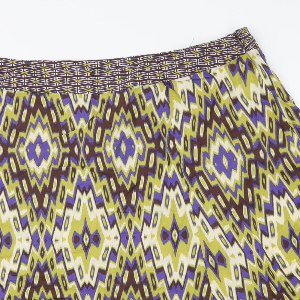 Maine Womens Multicoloured Geometric Cotton A-Line Skirt Size 16 Zip