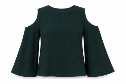 H&M Womens Green Polyester Basic Blouse Size XS Round Neck - Cold Shoulder