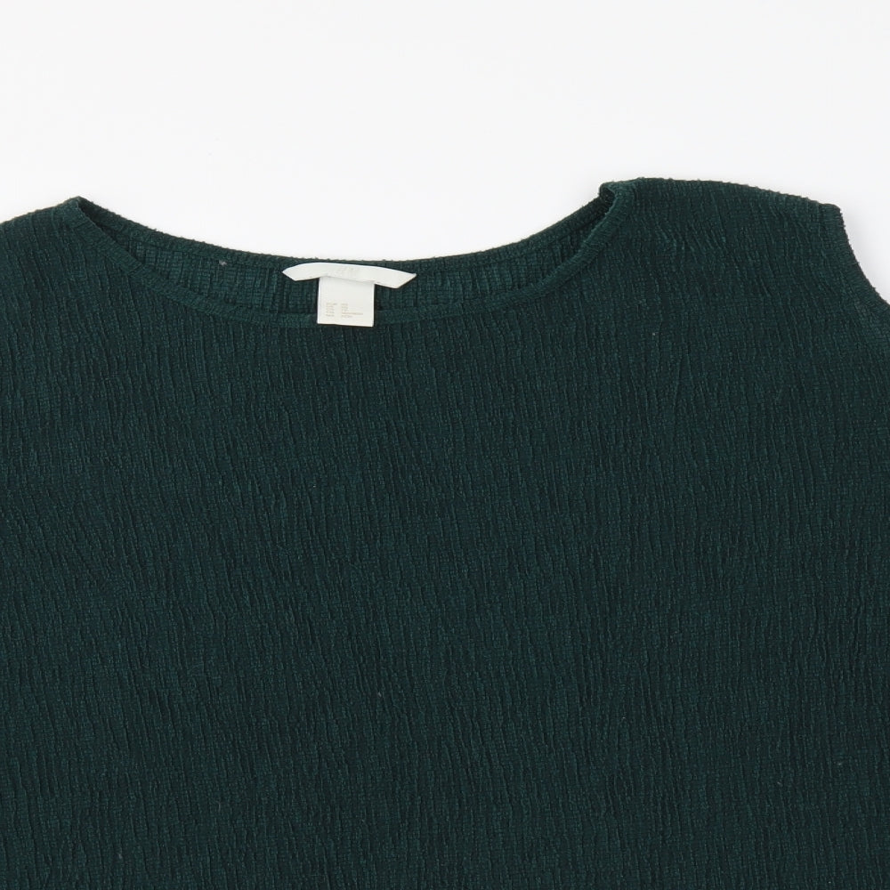 H&M Womens Green Polyester Basic Blouse Size XS Round Neck - Cold Shoulder