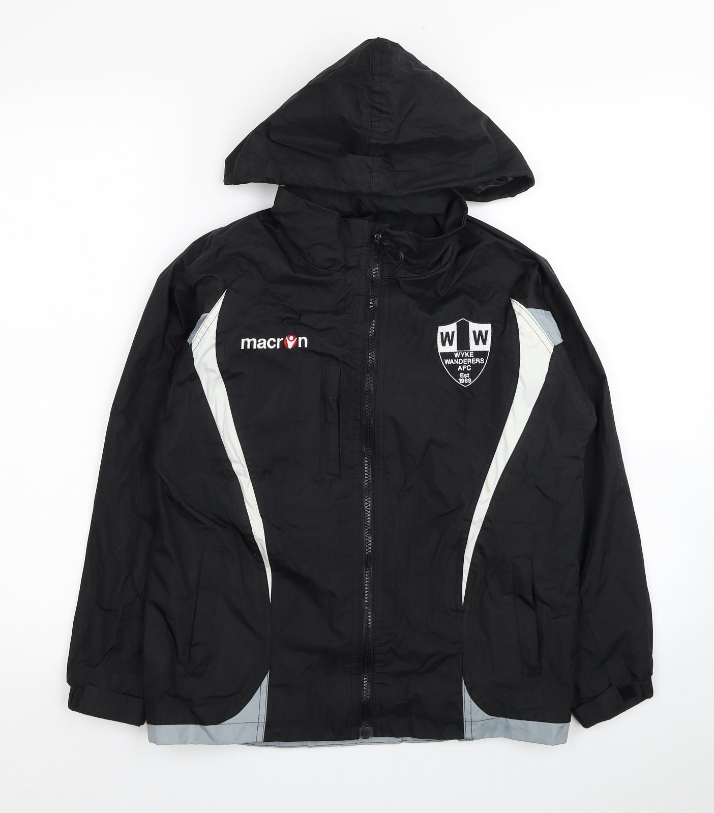 Macron Boys Black Colourblock Windbreaker Coat Size 2XS Zip - Wyke Wanderers AFC