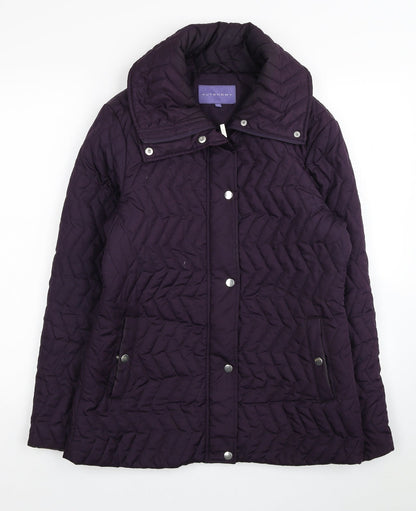 Autonomy Womens Purple Geometric Quilted Coat Size 10 Zip