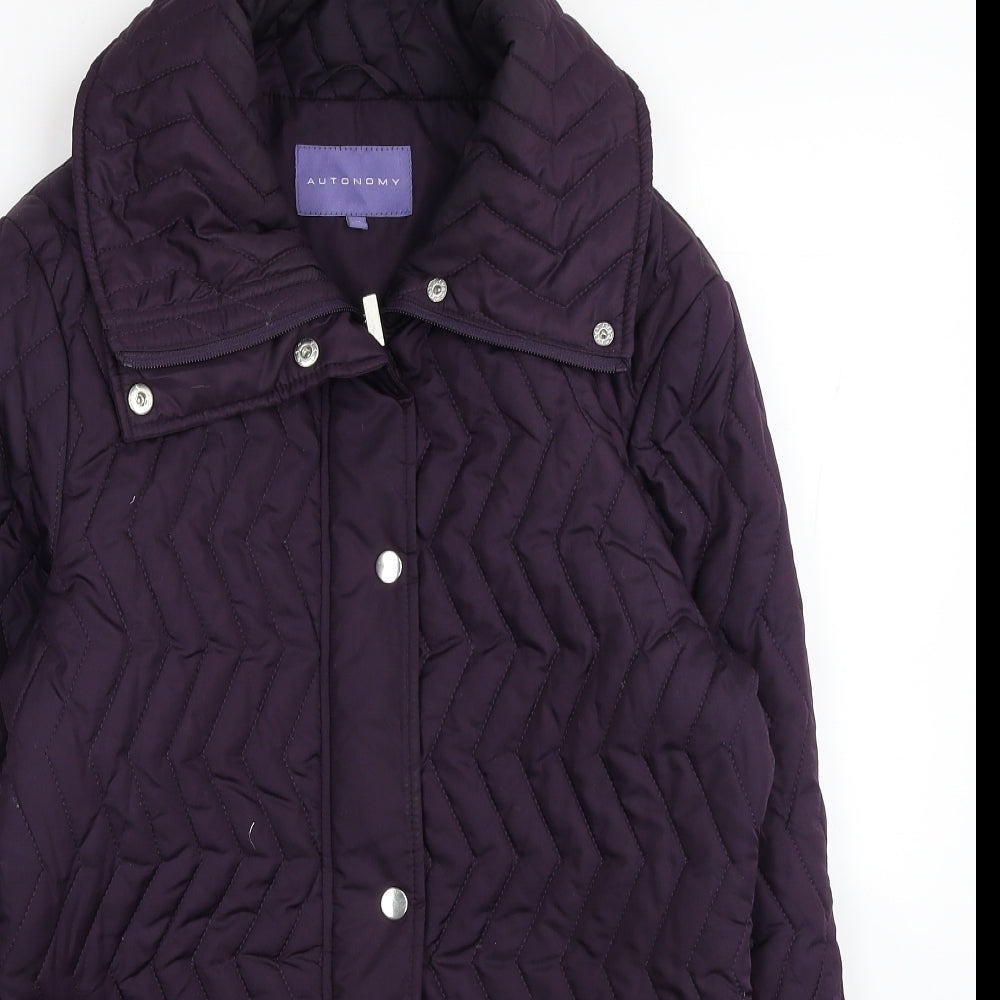 Autonomy Womens Purple Geometric Quilted Coat Size 10 Zip