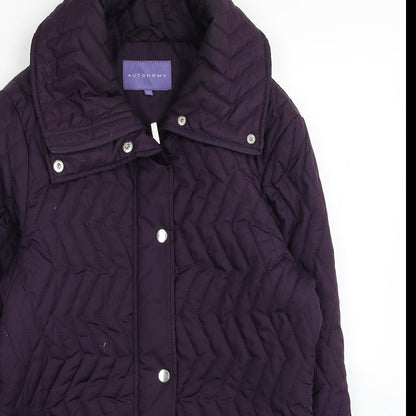 Autonomy Womens Purple Geometric Quilted Coat Size 10 Zip