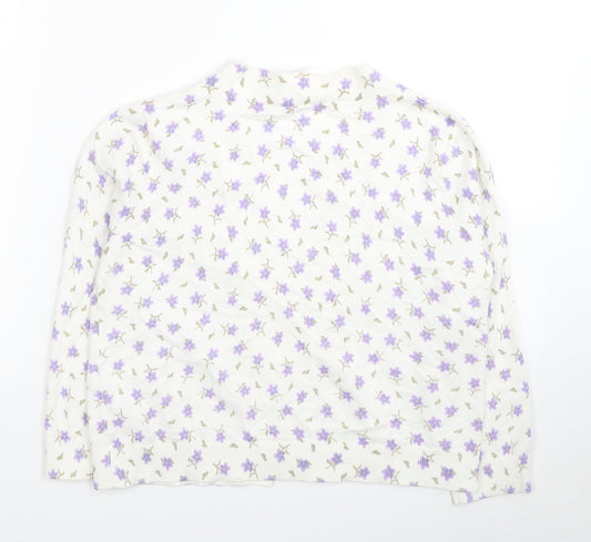 TU Womens White V-Neck Floral Cotton Cardigan Jumper Size 8
