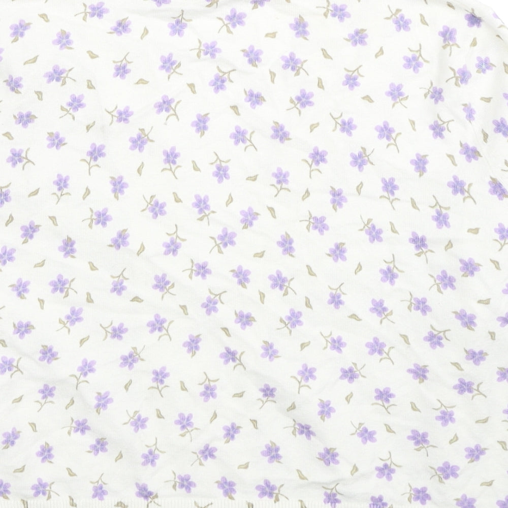 TU Womens White V-Neck Floral Cotton Cardigan Jumper Size 8