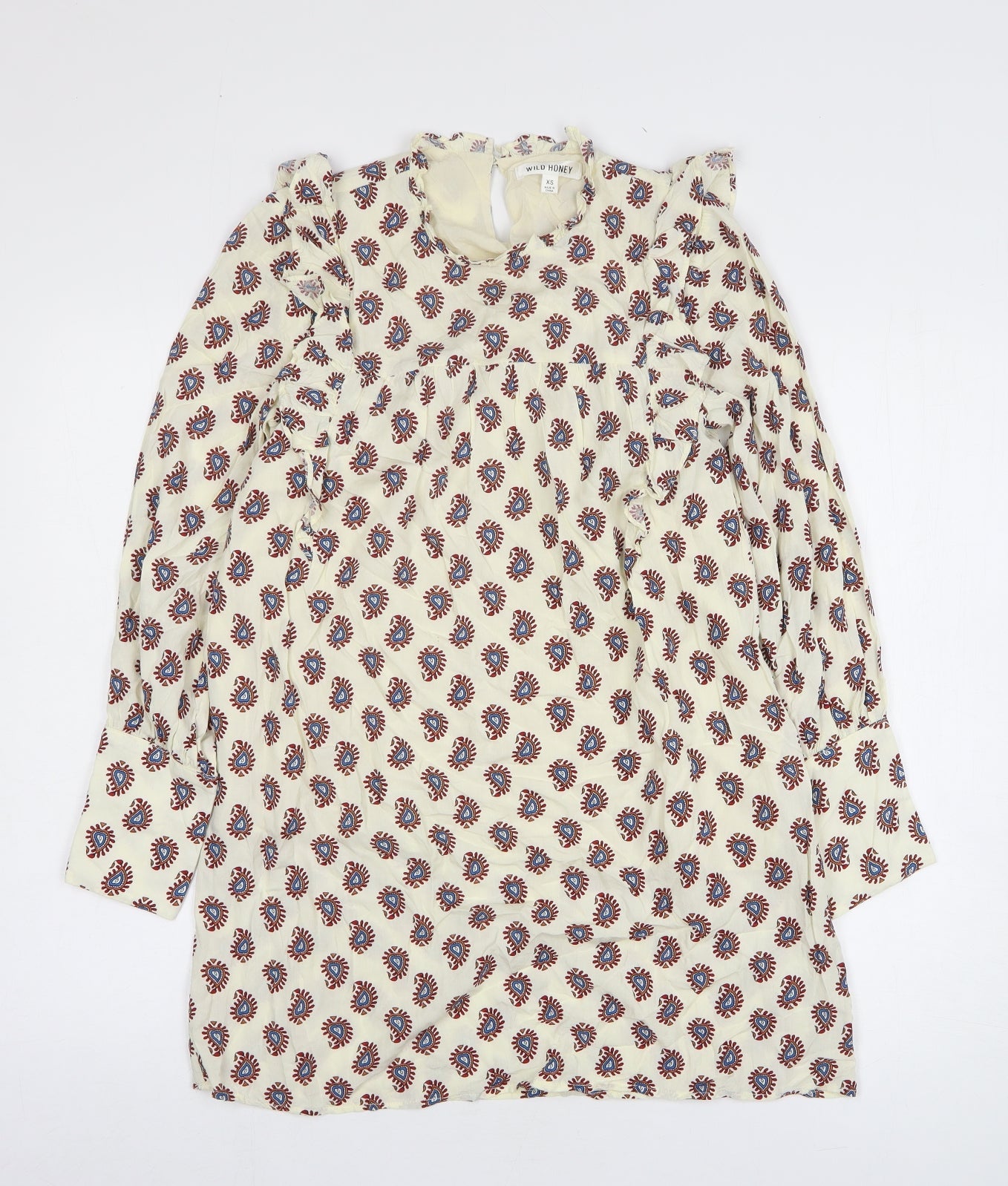 Wild Honey Womens White Geometric Rayon Jumper Dress Size XS Round Neck Pullover