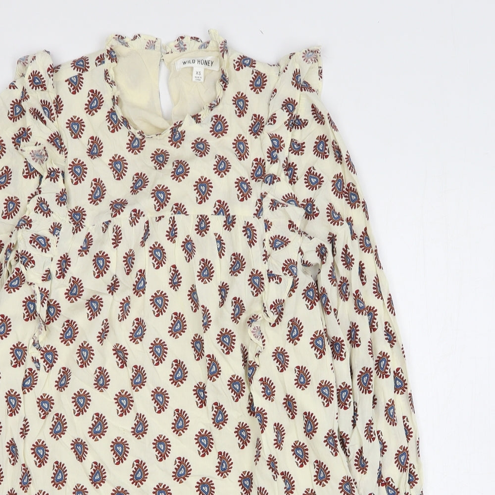 Wild Honey Womens White Geometric Rayon Jumper Dress Size XS Round Neck Pullover