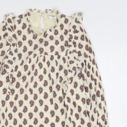 Wild Honey Womens White Geometric Rayon Jumper Dress Size XS Round Neck Pullover