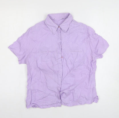 Preworn Boys Purple Linen Basic Button-Up Size M Collared Button