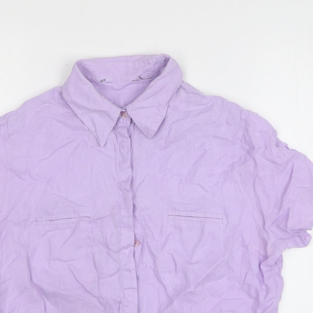 Preworn Boys Purple Linen Basic Button-Up Size M Collared Button