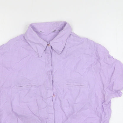 Preworn Boys Purple Linen Basic Button-Up Size M Collared Button