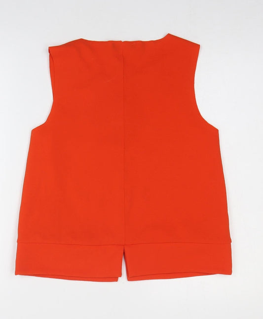 Mango Womens Orange Polyester Basic Tank Size S Boat Neck