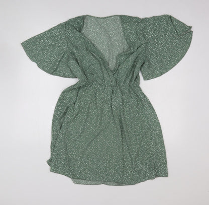 Zaful Womens Green Polka Dot Polyester Fit & Flare Size S Scoop Neck Pullover - Angel Sleeve