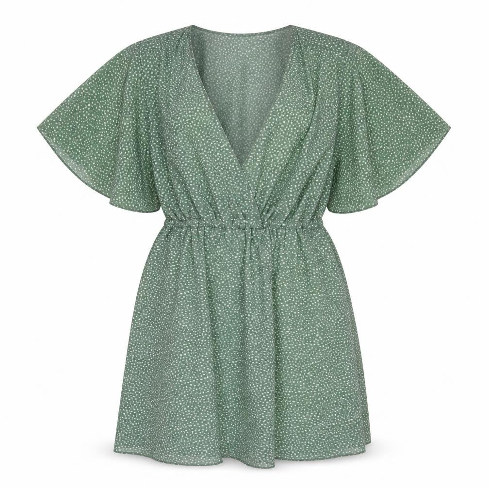 Zaful Womens Green Polka Dot Polyester Fit & Flare Size S Scoop Neck Pullover - Angel Sleeve
