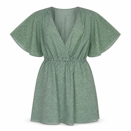 Zaful Womens Green Polka Dot Polyester Fit & Flare Size S Scoop Neck Pullover - Angel Sleeve