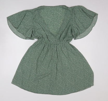 Zaful Womens Green Polka Dot Polyester Fit & Flare Size S Scoop Neck Pullover - Angel Sleeve
