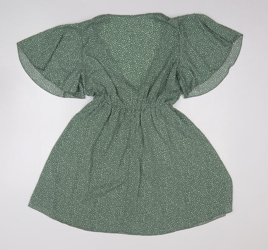 Zaful Womens Green Polka Dot Polyester Fit & Flare Size S Scoop Neck Pullover - Angel Sleeve