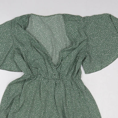 Zaful Womens Green Polka Dot Polyester Fit & Flare Size S Scoop Neck Pullover - Angel Sleeve