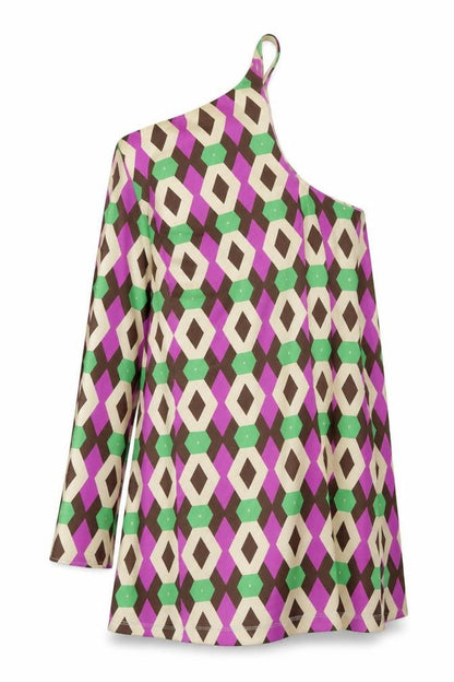 Zara Womens Multicoloured Geometric Polyester A-Line Size M One Shoulder Pullover