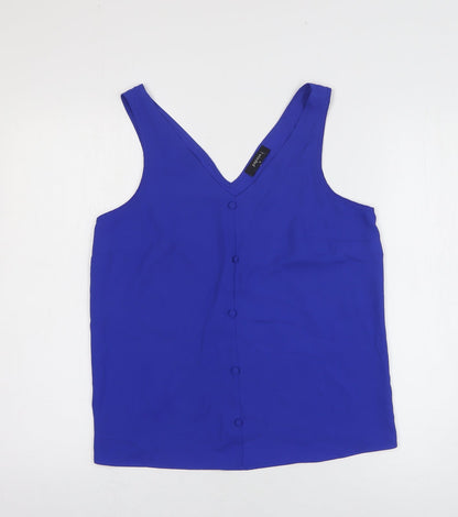 Papaya Womens Blue Polyester Basic Blouse Size 8 V-Neck