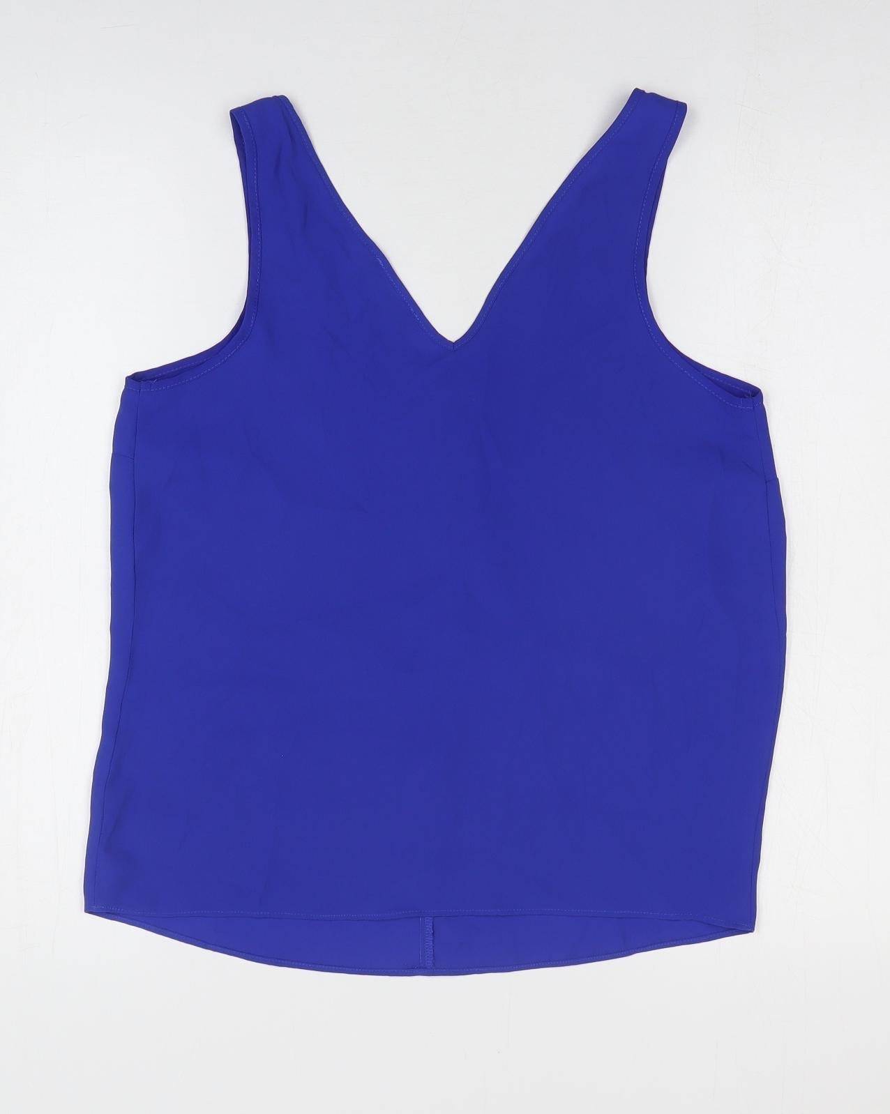 Papaya Womens Blue Polyester Basic Blouse Size 8 V-Neck