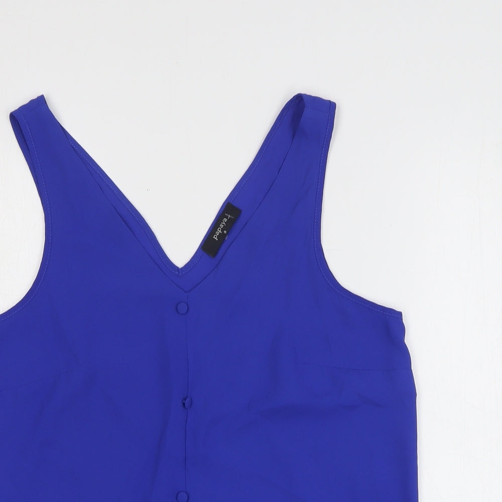 Papaya Womens Blue Polyester Basic Blouse Size 8 V-Neck