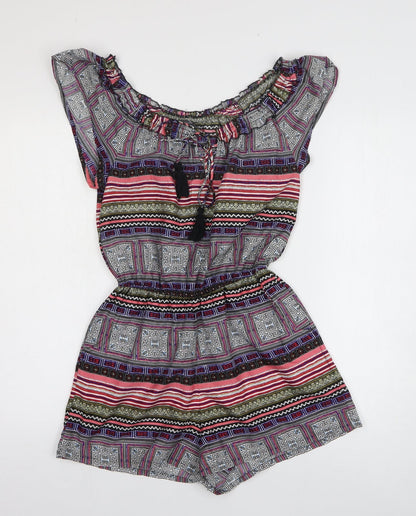Primark Womens Multicoloured Geometric Polyester Romper One-Piece Size 6 Pullover
