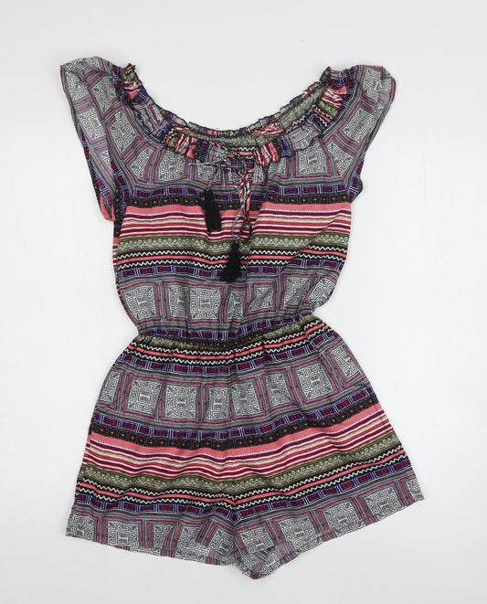 Primark Womens Multicoloured Geometric Polyester Romper One-Piece Size 6 Pullover