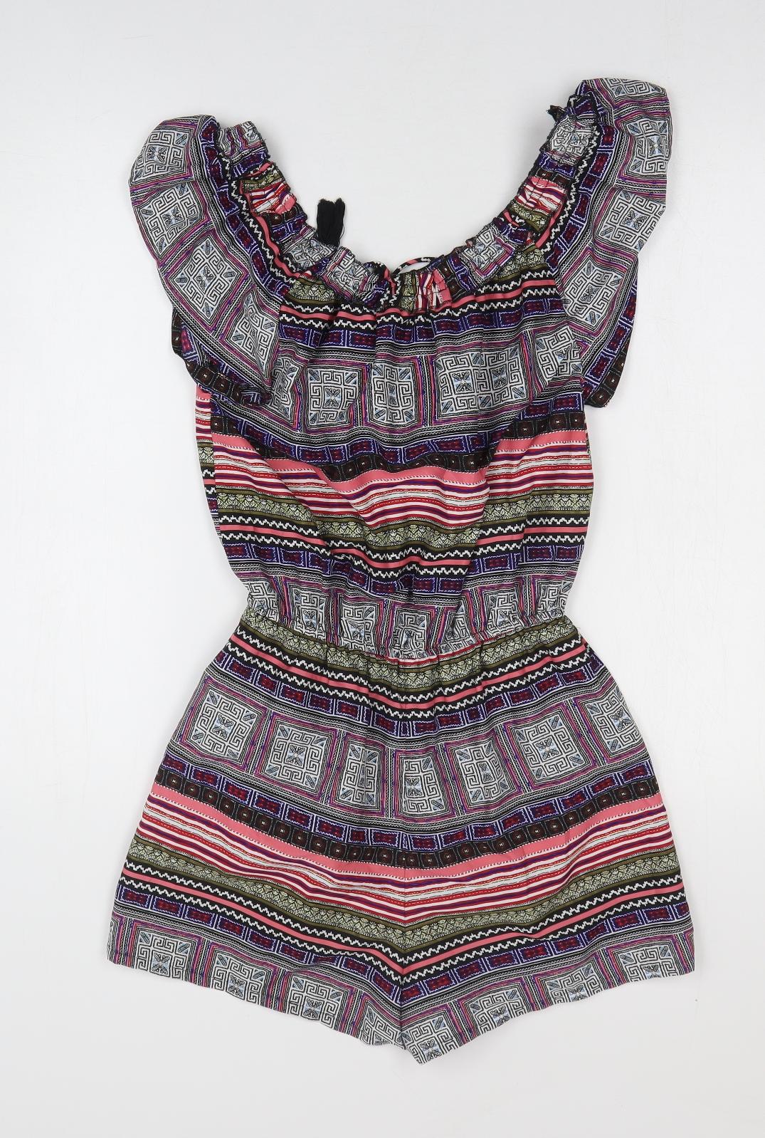Primark Womens Multicoloured Geometric Polyester Romper One-Piece Size 6 Pullover