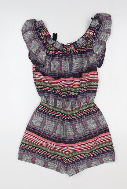 Primark Womens Multicoloured Geometric Polyester Romper One-Piece Size 6 Pullover