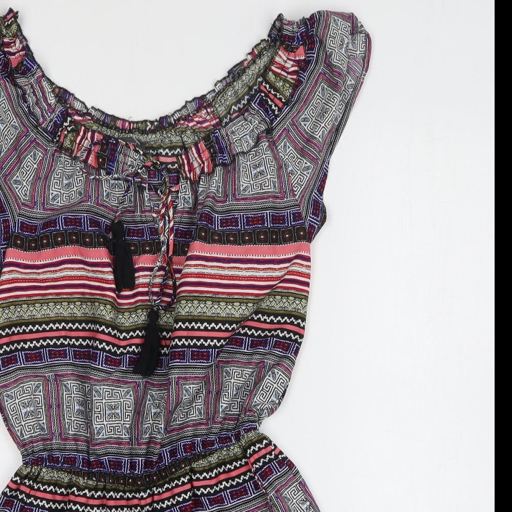 Primark Womens Multicoloured Geometric Polyester Romper One-Piece Size 6 Pullover