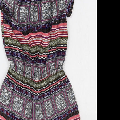Primark Womens Multicoloured Geometric Polyester Romper One-Piece Size 6 Pullover