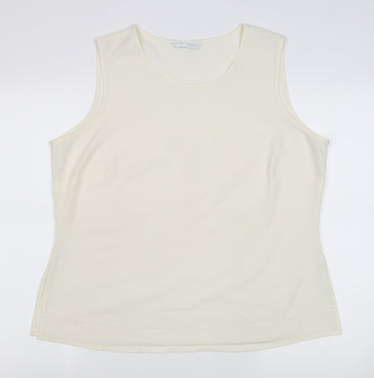 AMARANTO Womens Beige Polyester Basic Tank Size 18 Round Neck