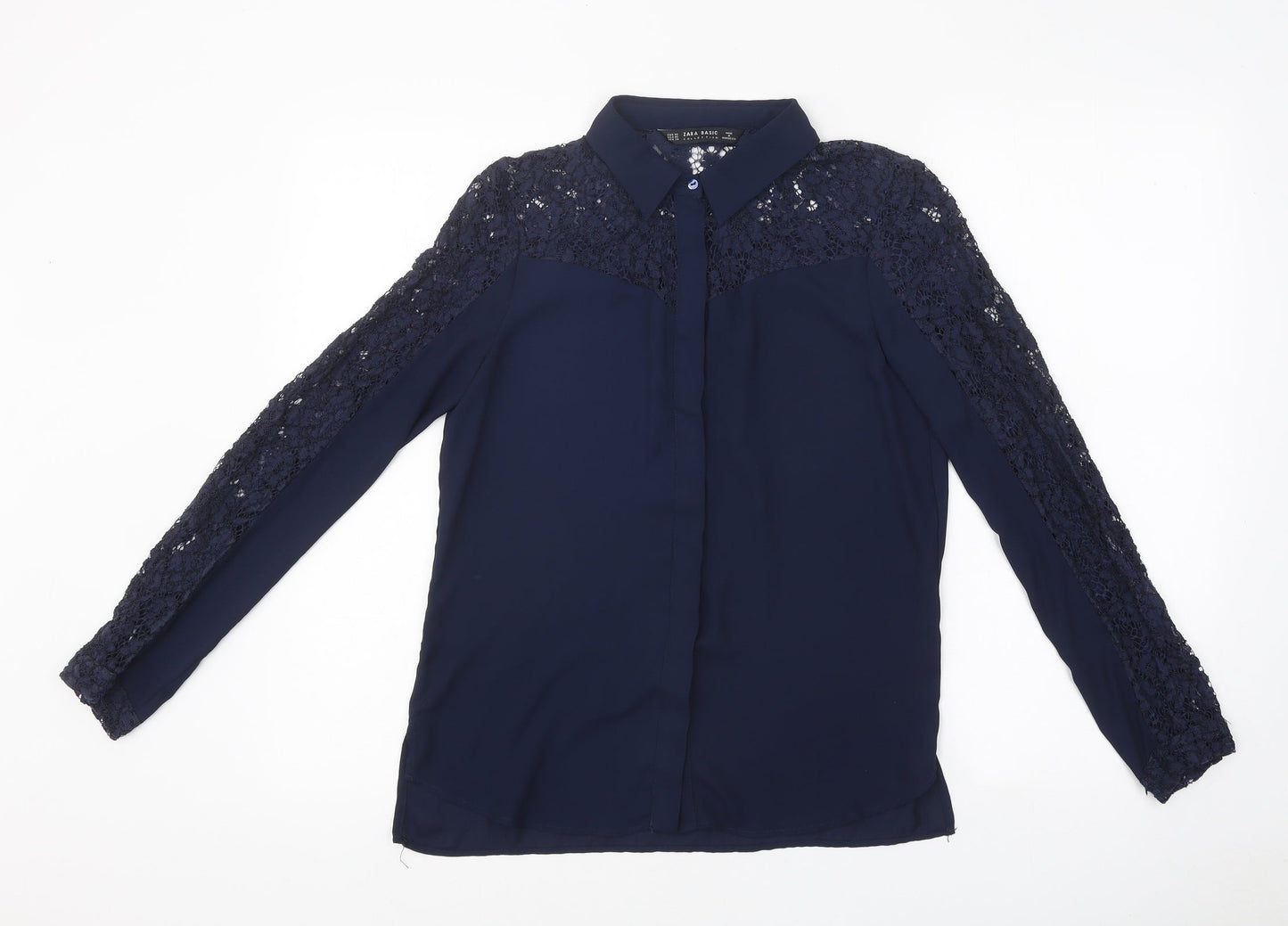 Womens UK Size S Zara Blue Jersey Button-Up
