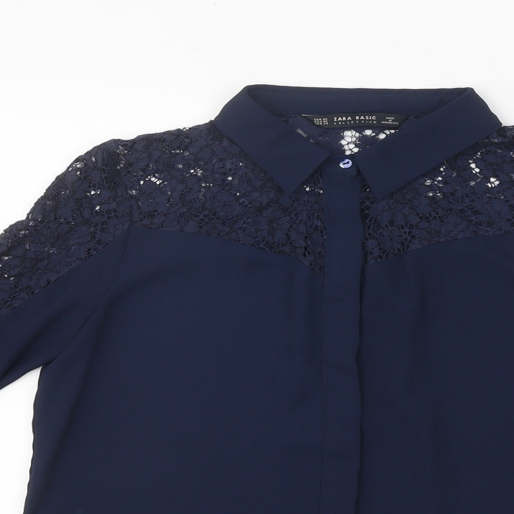 Womens UK Size S Zara Blue Jersey Button-Up