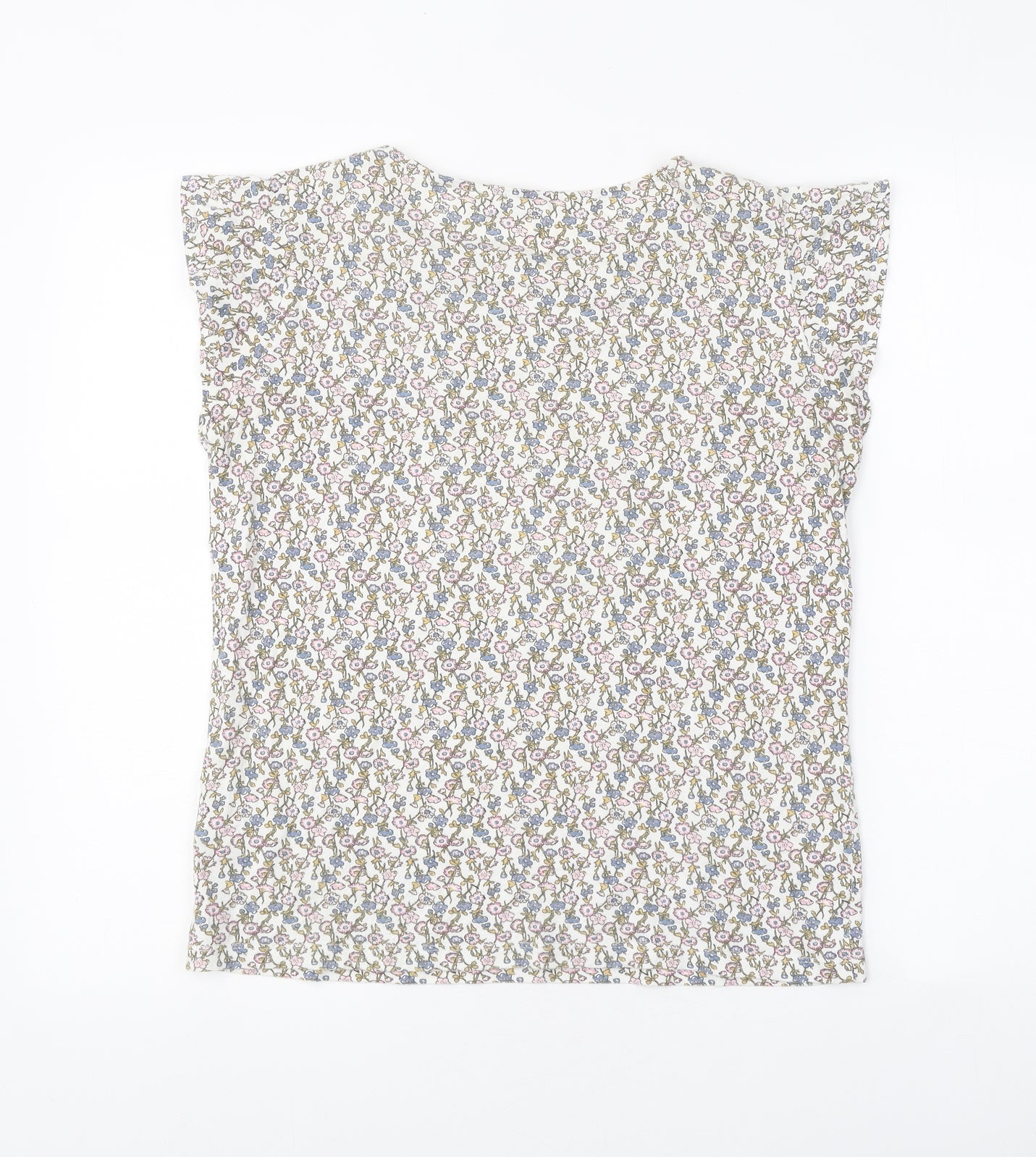 TU Womens White Floral Polyester Basic T-Shirt Size S Round Neck