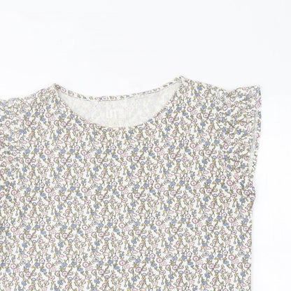 TU Womens White Floral Polyester Basic T-Shirt Size S Round Neck