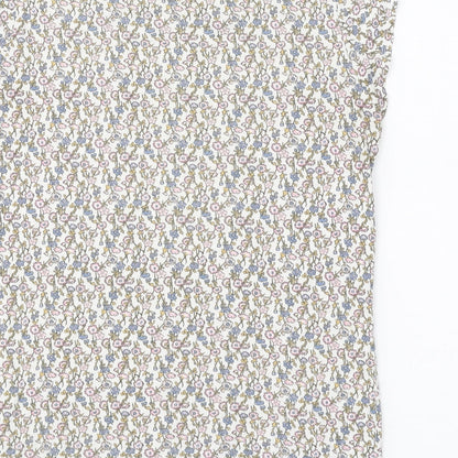 TU Womens White Floral Polyester Basic T-Shirt Size S Round Neck