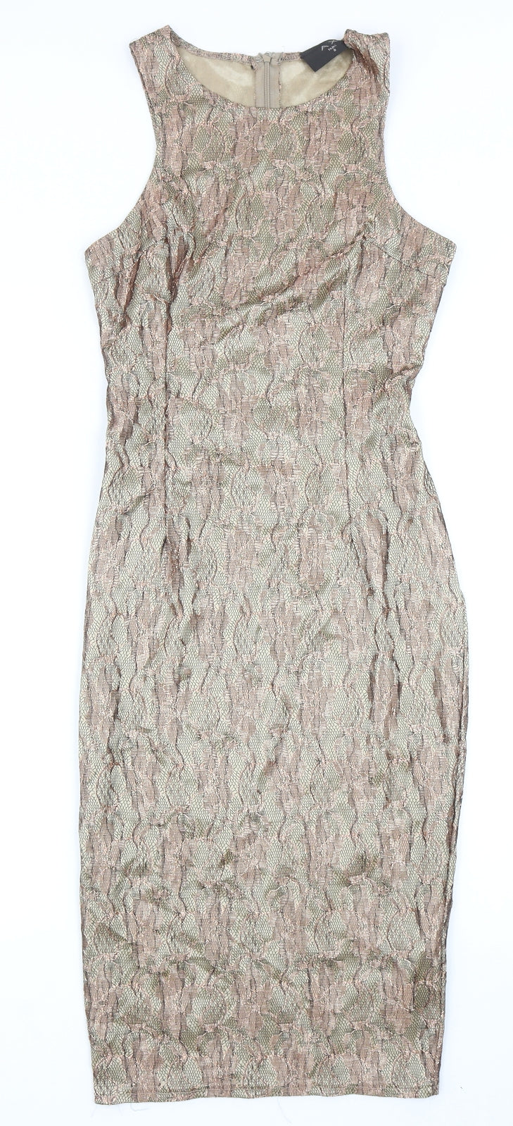 AX Paris Womens Brown Floral Polyester Pencil Dress Size 8 Round Neck Zip