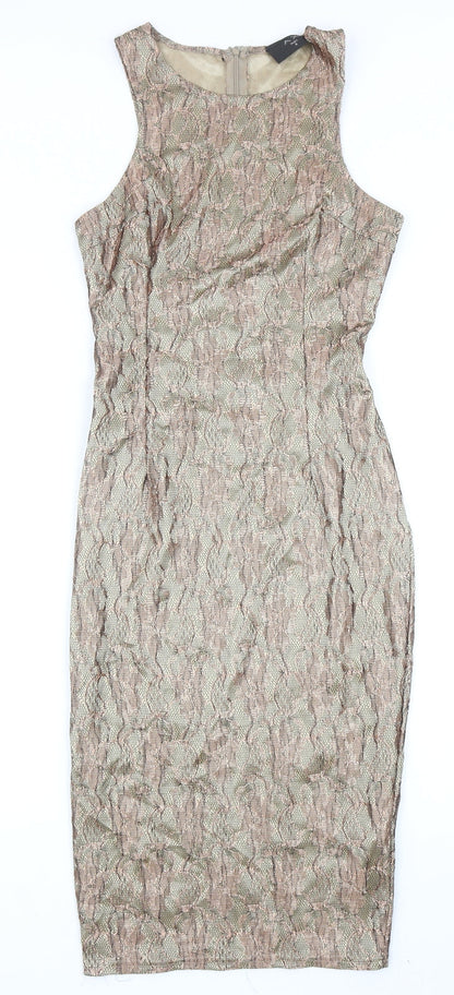 AX Paris Womens Brown Floral Polyester Pencil Dress Size 8 Round Neck Zip