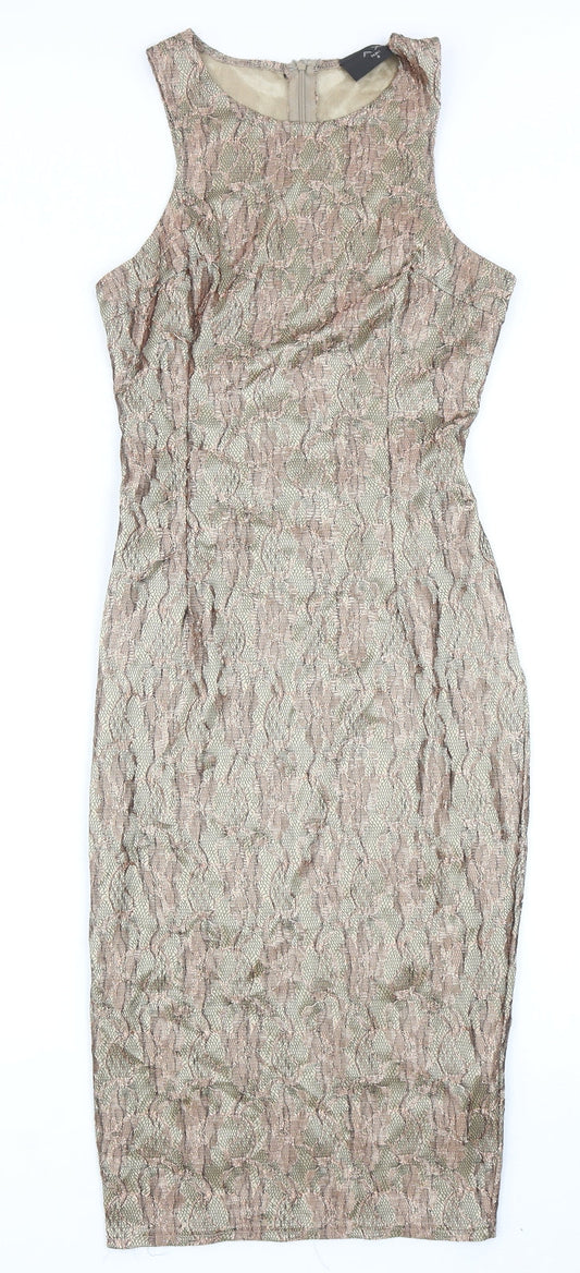 AX Paris Womens Brown Floral Polyester Pencil Dress Size 8 Round Neck Zip