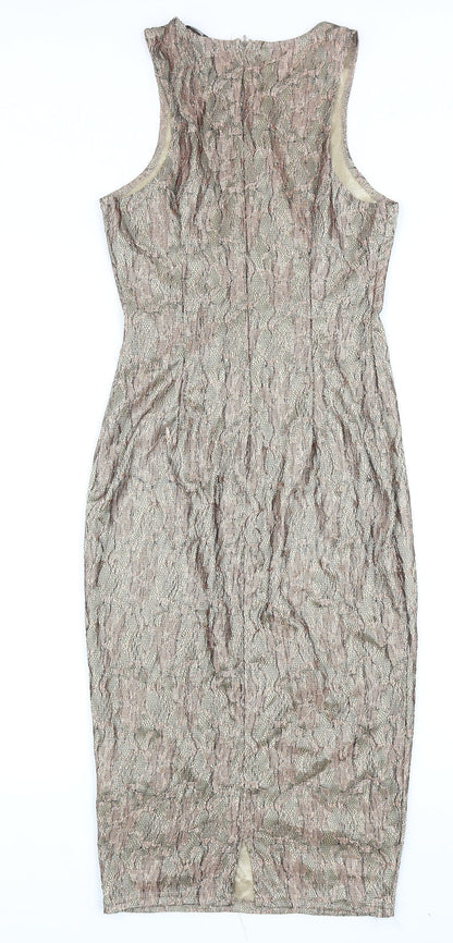 AX Paris Womens Brown Floral Polyester Pencil Dress Size 8 Round Neck Zip