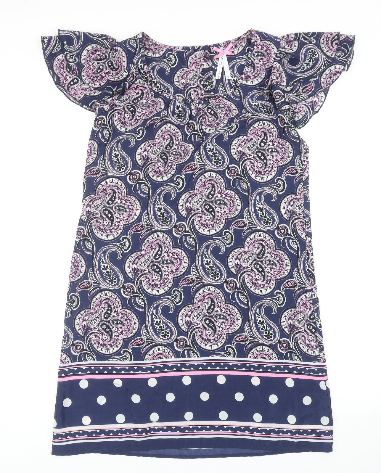 NEXT Womens Blue Paisley Polyester A-Line Size 10 Scoop Neck Button