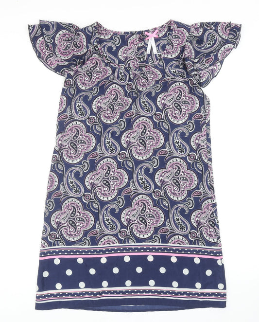 NEXT Womens Blue Paisley Polyester A-Line Size 10 Scoop Neck Button